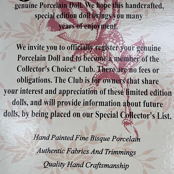 Collectors choice Rare Vintage fine Bisque Porcelain Doll Limited Edition 22” - Picture 11 of 11